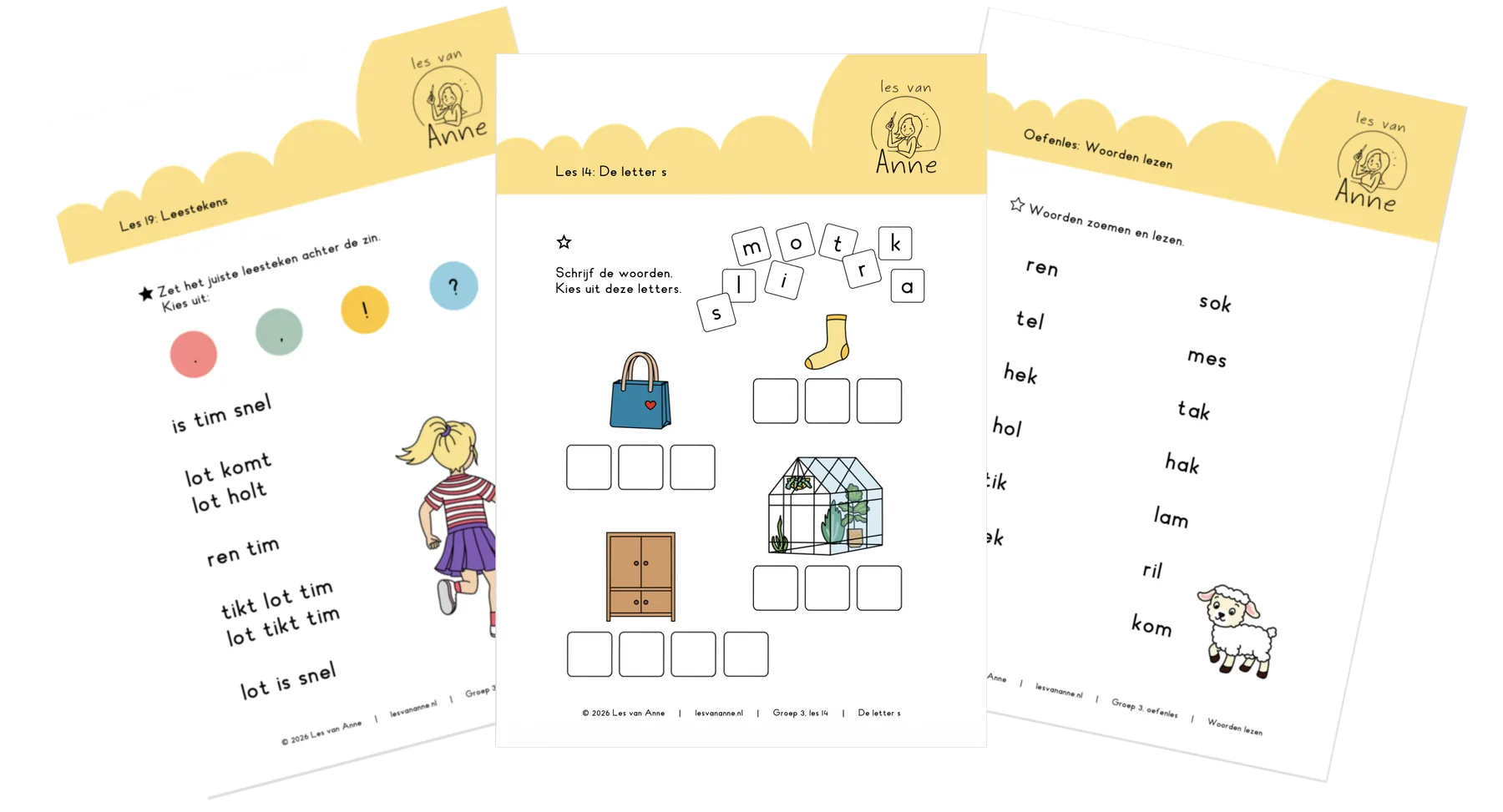 Voorbeelden van drie werkbladen uit het taalwerkboek voor groep 3